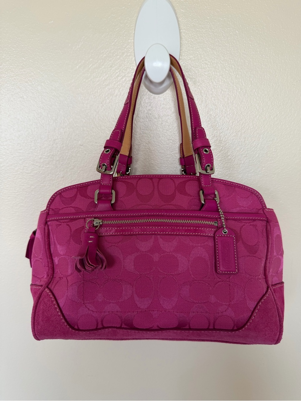 COACH Vintage Hamptons Signature Mini Boston Satchel 6828 in Hot Pink Jacquard